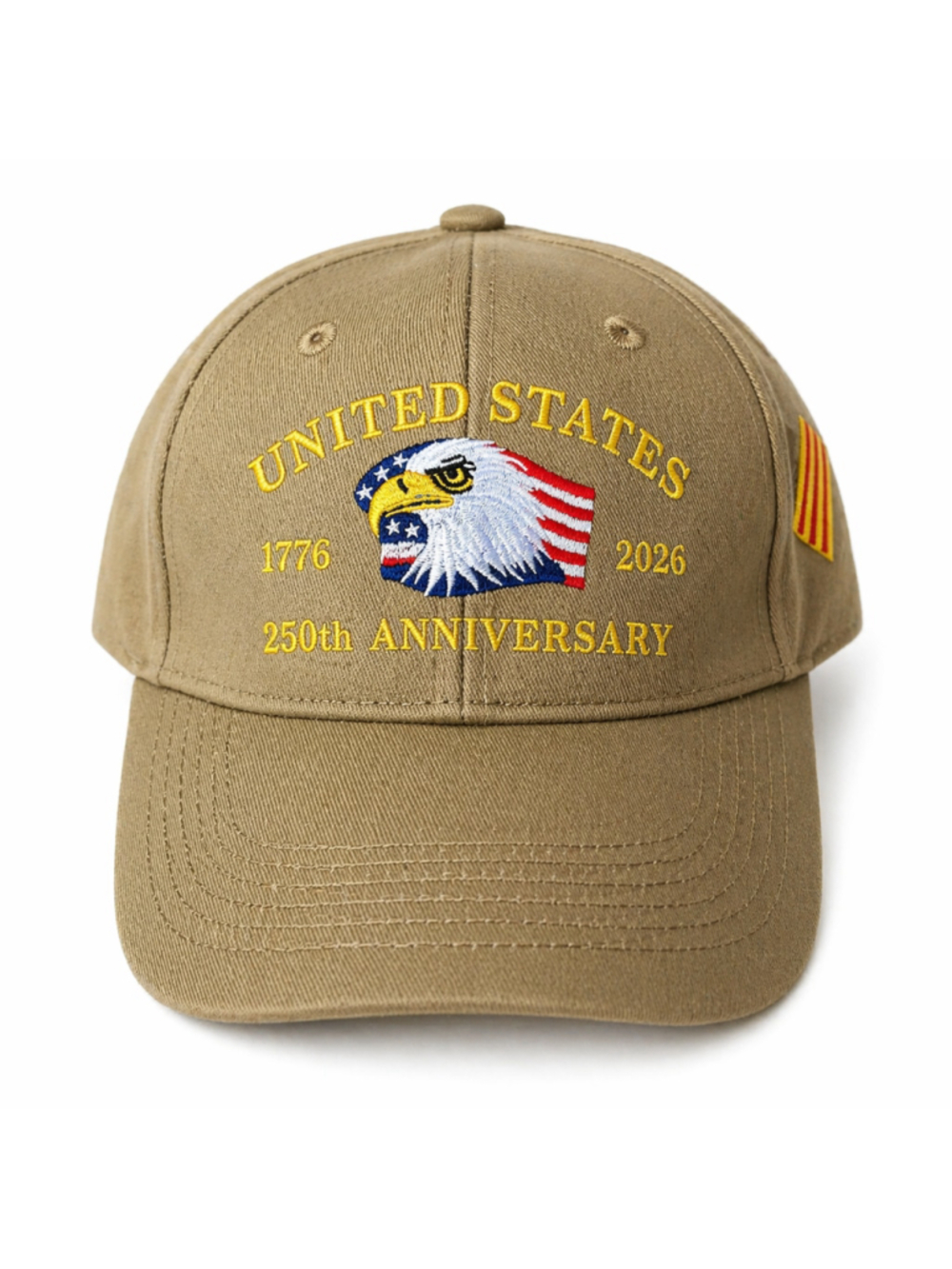 Men’s 250th Anniversary USA Hat – Patriotic Embroidered Baseball Cap – Khaki–NIP - Picture 2 of 11